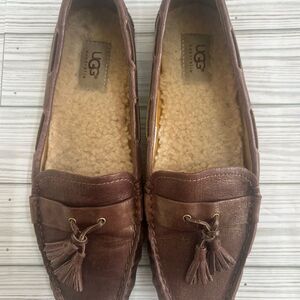 UGG Voyageur Metallic Brown/Bronze Leather Loafers with Tassels, Preppy, Casual